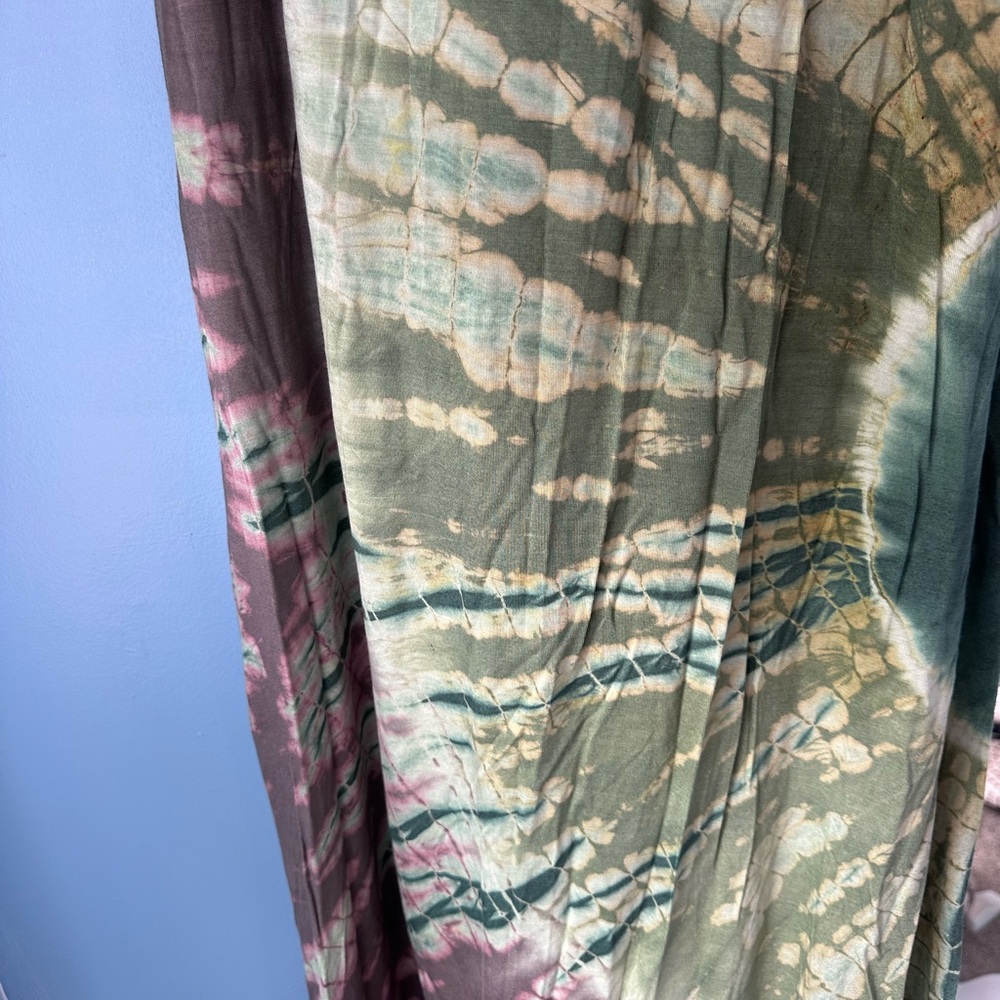 EARTHBOUND Green and Purple Maxi Dress Fringe Front Resort - Picture 3 of 7